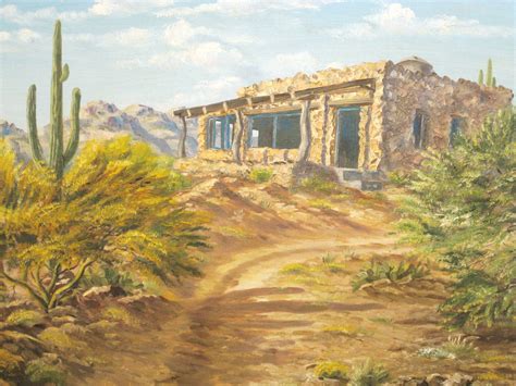 Vintage Southwestern Landscape Painting Mary Running Dear Adobe