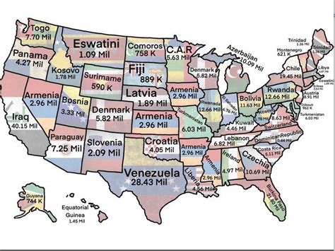 This Map Of The Us Compares State Populations To That Of World