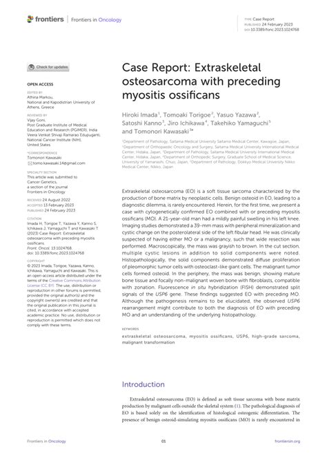 Pdf Case Report Extraskeletal Osteosarcoma With Preceding Myositis