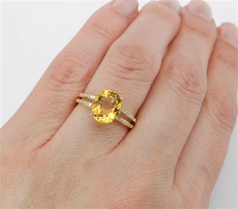 Yellow Gold Diamond And Citrine Engagement Ring Size November