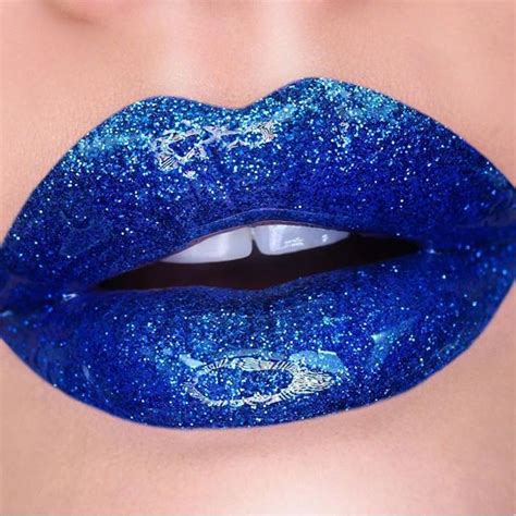 Royal Blue Glossy Glitter Lips Blue Lips Glossier Lipstick Velour