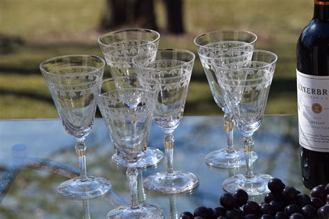 vintage crystal etched wine glasses floral etched optic etsy etched wine glasses vintage