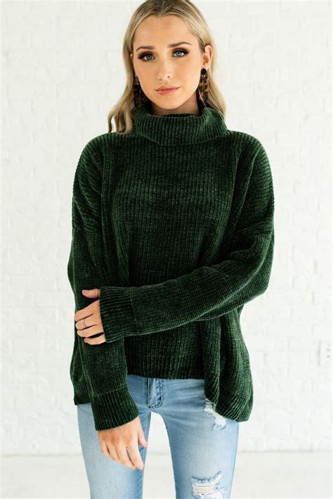 Lets Cuddle Forest Green Cowl Neck Sweater Cowl Neck Sweater Green