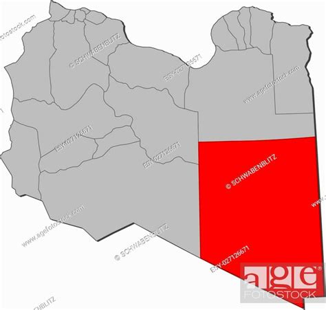 Map Of Libya With The Provinces Kufra Is Highlighted Stock Vector