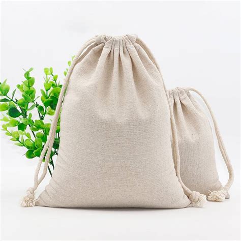 Custom Logo Print Cotton Linen Bag Pouch Drawstring Bags Christmas Food