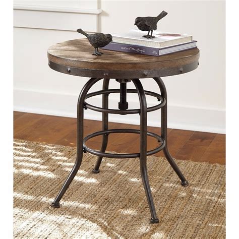 Round Rustic End Table Industrial Vintage Accent Wood Side Furniture
