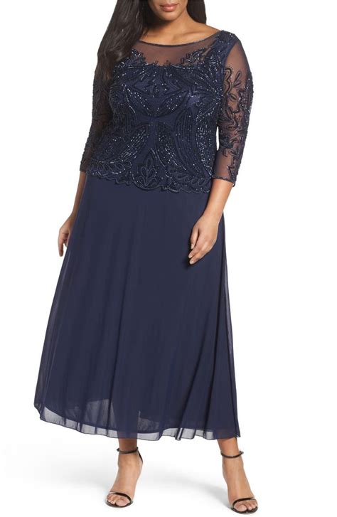 Pisarro Nights Illusion Neck Beaded A Line Gown Plus Size Nordstrom
