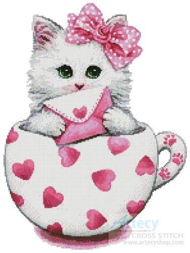 When i do these projects with the girls, i encourage them fill in the white backgrounds with white cross stitch instead of leaving it unstitched. Valentine Kitty Cup Cross Stitch Pattern | Cross stitch ...