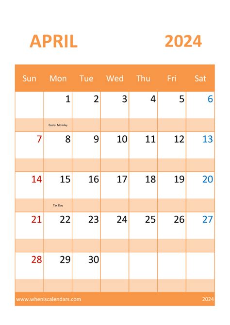 April 2024 Printable Month Monthly Calendar