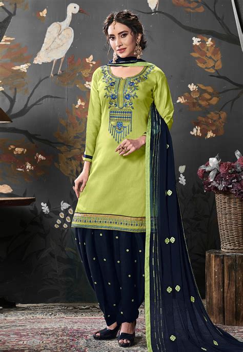 Light Green Silk Embroidered Punjabi Suit 176021 Fashion Dress Materials Embroidered Clothes