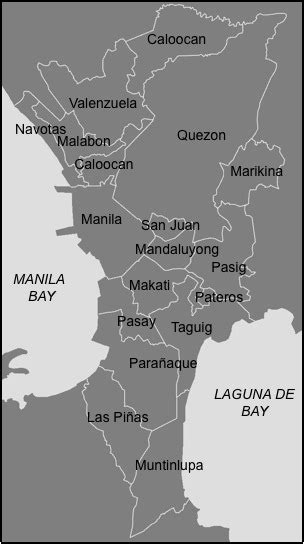 Map Of Metropolitan Manila Showing The Sixteen Cities And One