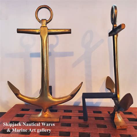 Vintage Brass Anchor Nautical Fireplace Andirons Skipjack Nautical Wares