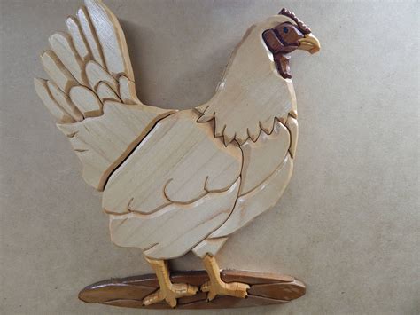 Hen Chicken Wood Intarsia Wall Hanging Handcrafted Scroll Saw