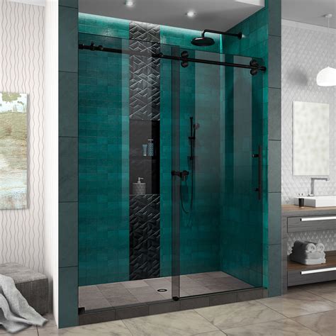 dreamline enigma xo 56 60 in w x 76 in h frameless smoke gray glass sliding shower door in