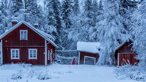 Фото Финляндия Isokyla Ostrobothnia зимние снега Дома 1366x768