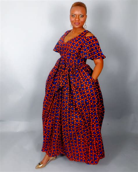 NEW IN :African print cold shoulder maxi dress with sash,African ...