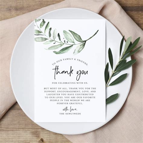 Bliss Collections Greenery Wedding Thank You Place Setting Cards X