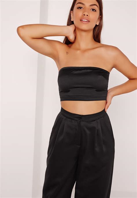 Missguided Bandeau Satin Top Black Lyst