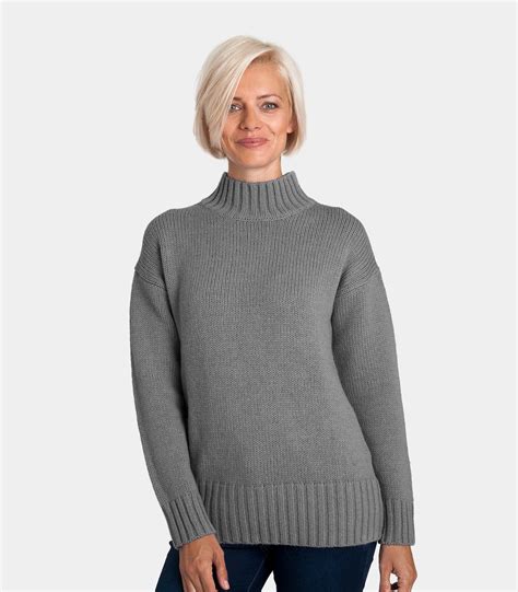 Flannel Grey Womens Wool Blend Chunky Turtle Neck Jumper Woolovers Uk