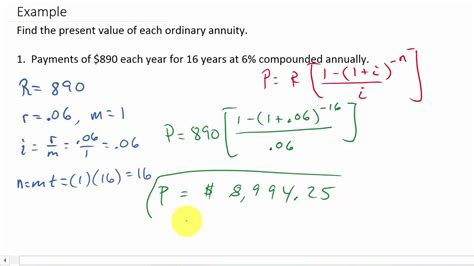 Present Value Of An Ordinary Annuity Example 1 Youtube