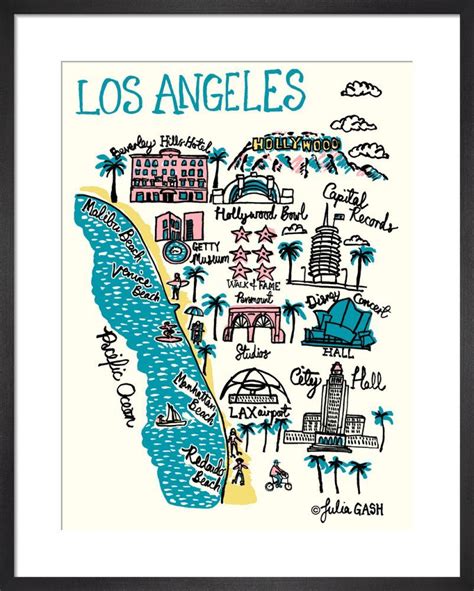 Los Angeles Art Print By Julia Gash Los Angeles Map Illustrated Map
