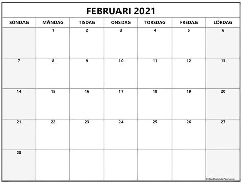Översiktskalender för 2021, 1:a halvår med veckonummer och svenska helgdagar. februari 2021 kalender Svenska | Kalender februari