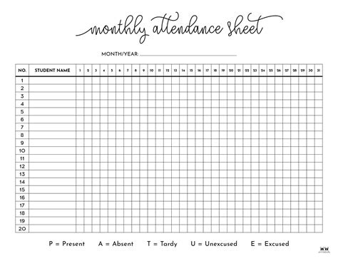 Attendance Sheets 52 Free Printables Printabulls