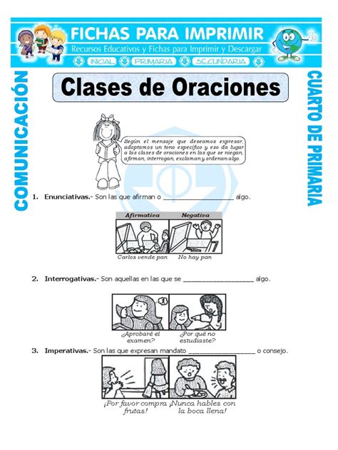 Ficha Tipos De Oraciones Para Cuarto De Primaria Pdf