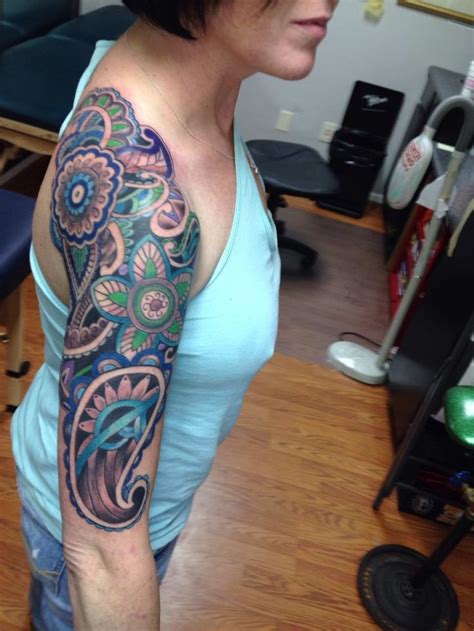 Beautiful Color Ink Paisley Pattern Sleeve Tattoo