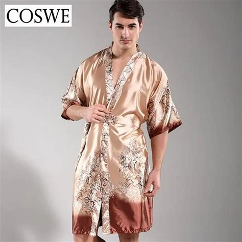Coswe New Men Robe Mens Silk Dressing Gown Mens Satin Bathrobe Sexy