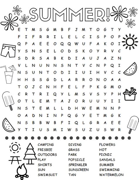 Free Printable Summer Word Search Puzzles