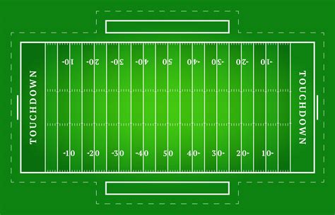Flat green American football field. Top view of rugby field with line