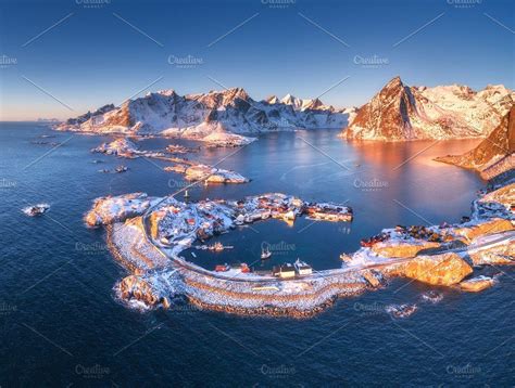 Aerial View Of Reine And Hamnoy By Den Belitsky On Creativemarket