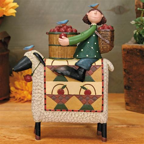 Girl Sitting On A Sheep With Basket Full Of Apples Figurine The