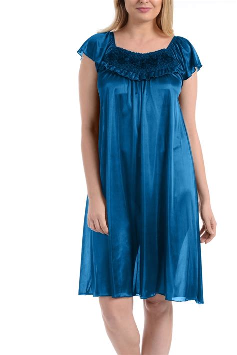 Ezi Womens Satin Silk Ruffle Sleeveless Nightgown By Ezi