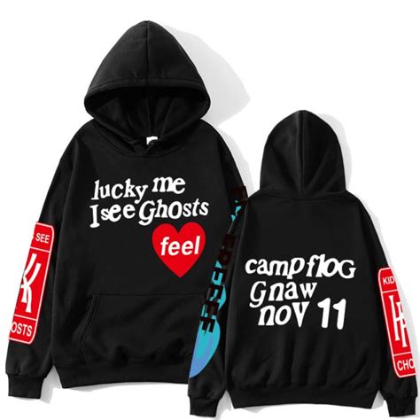 Hoodie Letter Men Pullover Sweatshirt Lucky Me I See Ghosts