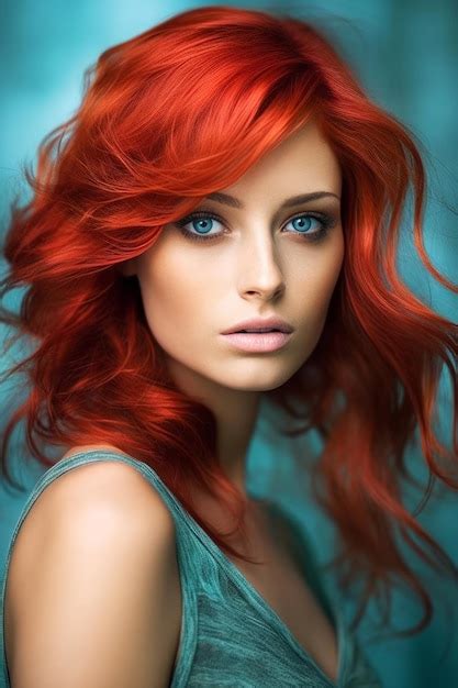 Premium Ai Image A Woman With Red Hair And Blue Eyes
