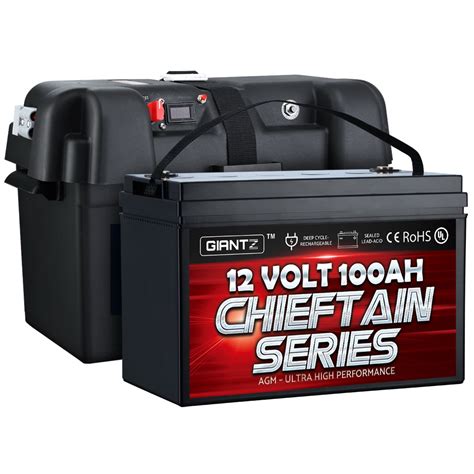 Giantz 100ah Deep Cycle Battery And Battery Box 12v Agm Marine Sealed
