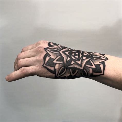 Blackwork Mandala Hand Hand Tattoos For Guys Wrist Tattoos For Guys