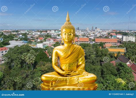 Golden Buddha Statue And Cityscape In Thailand Editorial Stock Image