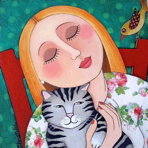 Christilla Germain — Girl And Cat 960x960 Image Chat Art Naif Cat
