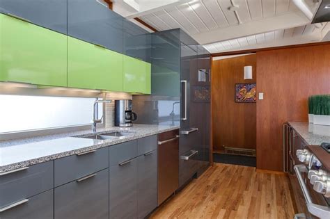 Again the glass inserts could be fabricated of stock cabinets too are rather popularly used for kitchens because they are highly practical and economical in nature. Contemporary Lime Green Kitchen Remodel in Denver - JM ...