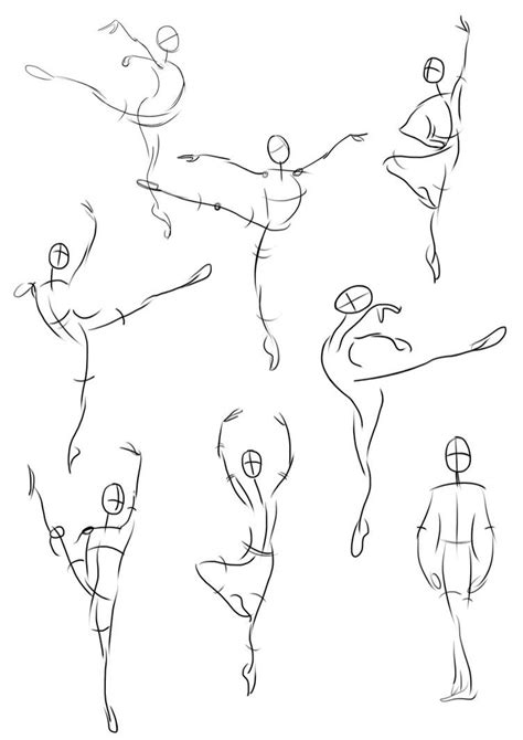 Ballerina Figure Drawing Set Of Different Ballet Poses Black And White