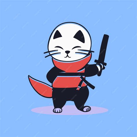 Premium Vector | Free vector cute cat ninja holding sword cartoon
