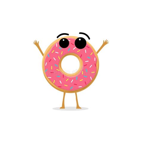 Funny And Cute Donut With Pink Glazing And Sprinkles Character Isolated