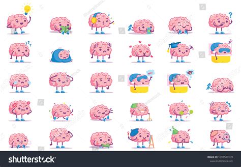 Vector Cute Cartoon Pink Brains Set Stock Vector Royalty Free