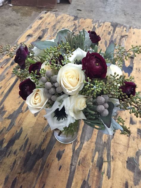 Free Formed Ivory Grey And Burgundy Bridal Bouquet
