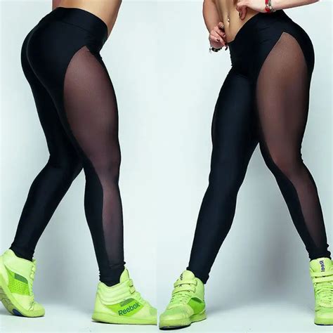 Leggings Women Fitness Leggings Mesh Patchsork See Through Pants Sportwear Exercise Pants