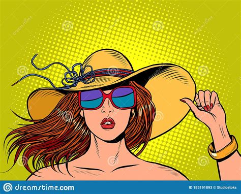 Beautiful Woman In A Wide Brimmed Hat And Sunglasses Stock Vector Illustration Of Eyeglasses