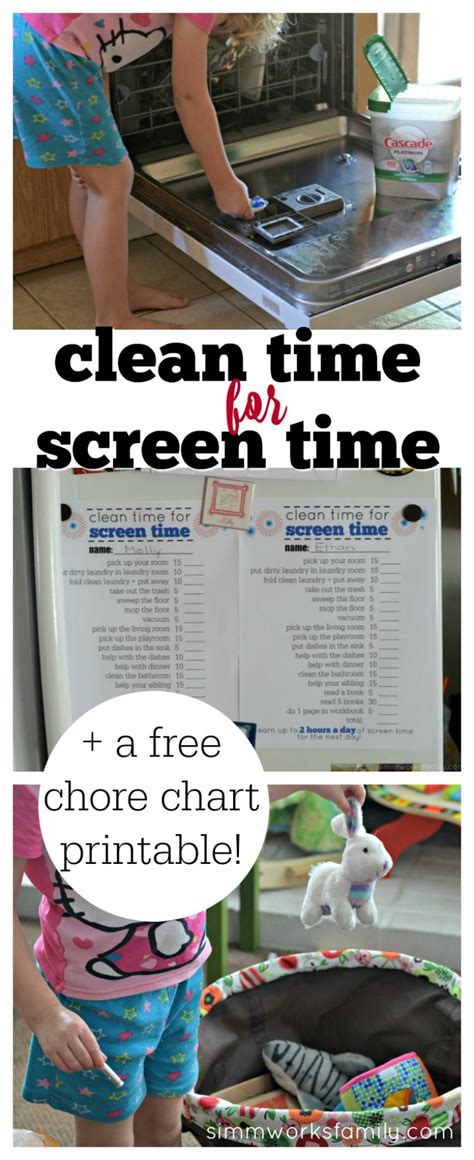 Clean Time For Screen Time Free Chore Chart Printable Chore Chart